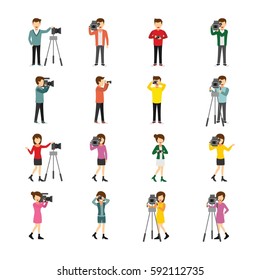 Set of Cameraman and Photographer Character Design Vector.