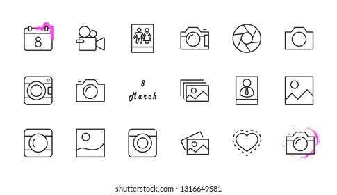 Set of Cameras and photo, vector line icons. Contains symbols of portraits and family photos and much more. Editable Stroke. 32x32 pixels