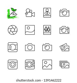 Set of Cameras and photo, vector line icons. Contains symbols of portraits and family photos and much more. Editable Stroke. 32x32 pixels