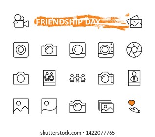 Set of Cameras and photo, vector line icons. Contains symbols of portraits and family photos and much more. Editable Stroke. 32x32 pixels