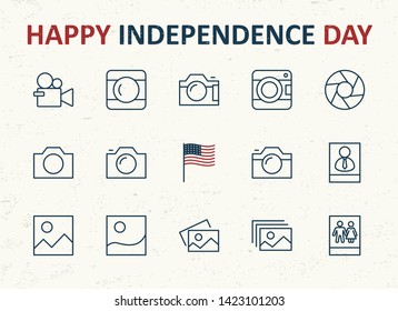 Set of Cameras and photo, vector line icons. Contains symbols of portraits and family photos and much more. Editable Stroke. 32x32 pixels