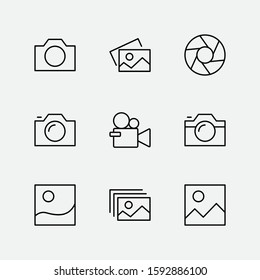 Set of Cameras and photo, vector line icons. Contains symbols of portraits and family photos and much more. Editable Stroke. 32x32 pixels