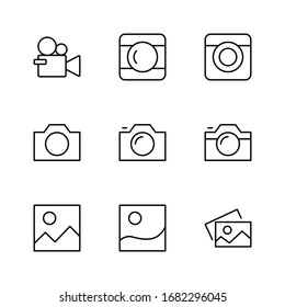 Set of Cameras and photo, vector line icons. Contains symbols of portraits and family photos and much more. Editable Stroke. 32x32 pixels