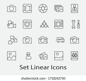 Set of Cameras and photo, vector line icons. Contains symbols of portraits and family photos and much more. Editable Stroke. 32x32 pixels.