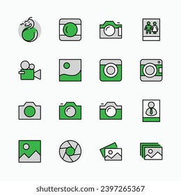 Set of Cameras and photo, vector line icons. Contains symbols of portraits and family photos and much more. Editable Stroke. 32x32 pixels.