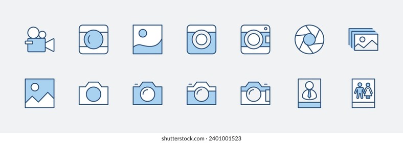 Set of Cameras and photo, vector line icons. Contains symbols of portraits and family photos and much more. Editable Stroke. 32x32 pixels.