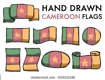 Set of Cameroon Hand Drawn / Doodled National Flags. High-Quality Vector Illustration. Grouped, Ready To Use!