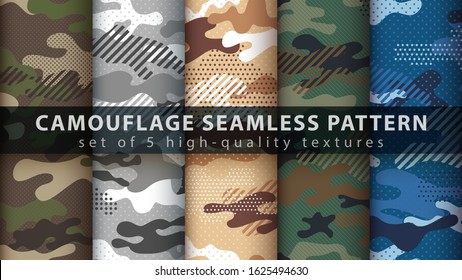 Set Camouflage Military Seamless Pattern