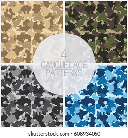 Set of camouflage patterns. Fashion design for masking, military style. Vector illustration.