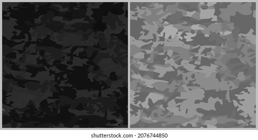 Conjunto de patrones sin fisuras de camuflaje. El vector militar repite el fondo en colores grises oscuros. Eps 10