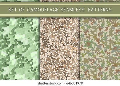 Set of camouflage seamless patterns. Vector illustration