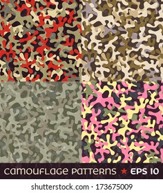 Set of camouflage seamless prints. Abstract patterns. 