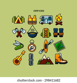 Set of camp color icons 