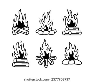 conjunto de bengalas de fuego de campamento llama colecciones de diseño de íconos de leña vector aislado mínimo