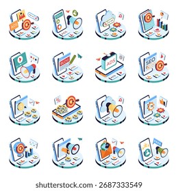 Conjunto de Ilustraciones isométricas de campaña