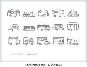 Set of camper, RV and trailer line icons
