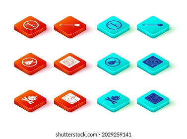 Set Campfire, Fire alarm system, No, hose cabinet, shovel and Smoking icon. Vector