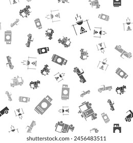 Set Campfire and pot, Rv Camping trailer, Pickup truck and Passport with ticket on seamless pattern. Vector