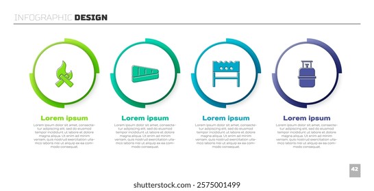 Set Campfire, Steak meat, BBQ brazier and Propane gas tank. Business infographic template. Vector