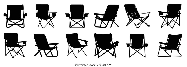 Conjunto de sillón de camping siluetas de Vector negro negrita 