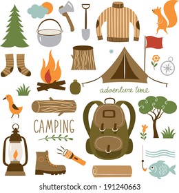 Set of camping equipment icon set 