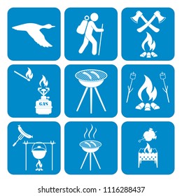 Set of camping equipment icons. Vector illustration