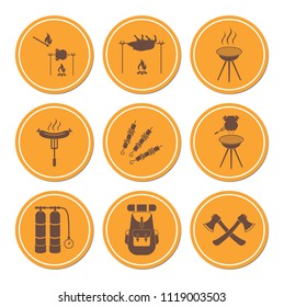 Set of camping equipment icons. Vector illustration