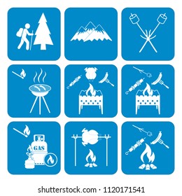 Set of camping equipment icons. Vector illustration