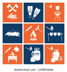 Set of camping equipment icons. Vector illustration