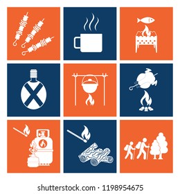 Set of camping equipment icons. Vector illustration