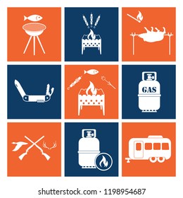 Set of camping equipment icons. Vector illustration