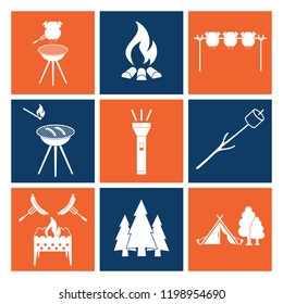 Set of camping equipment icons. Vector illustration