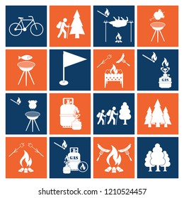 Set of camping equipment icons. Vector illustration