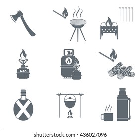 Set of camping equipment icons. Vector illustration