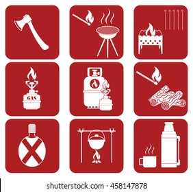 Set of camping equipment icons. Vector illustration