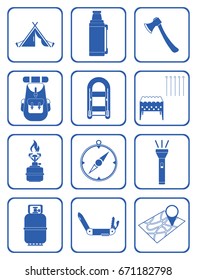 Set of camping equipment icons. Vector illustration