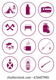 Set of camping equipment icons. Vector illustration