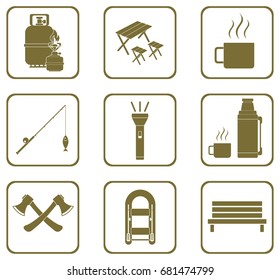 Set of camping equipment icons. Vector illustration