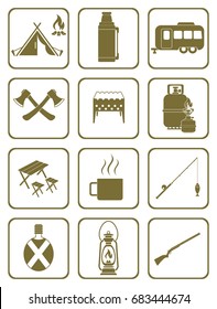 Set of camping equipment icons. Vector illustration