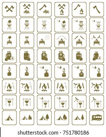 Set of camping equipment icons. Vector illustration