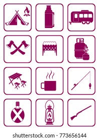 Set of camping equipment icons. Vector illustration