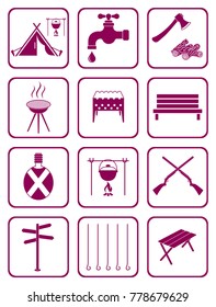 Set of camping equipment icons. Vector illustration