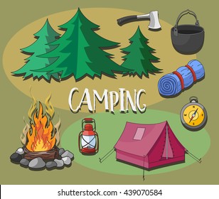Set of camping equipment symbols