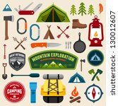 Set of camping equipment symbols and icons