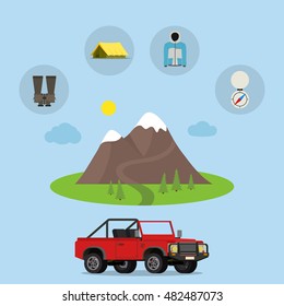 Set of camping equipment symbols vector icons. Camping tent and camping fishing rod travel backpack. Campfire activity camping travel backpack. Camping hike tourist campsite fun nature element set.