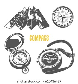 Set of  camping equipments illustration. logotypes and badges. Vector logotype isolated on white background.
