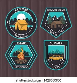 Set of Camping explore summer patches emblems collection vector illustration graphic design