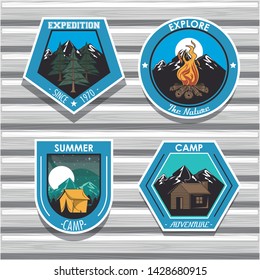 Set of Camping explore summer patches emblems collection vector illustration graphic design