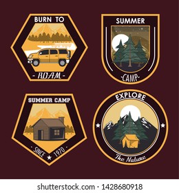 Set of Camping explore summer patches emblems collection vector illustration graphic design