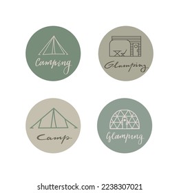 Set of camping, glamping line icon for web, social media.